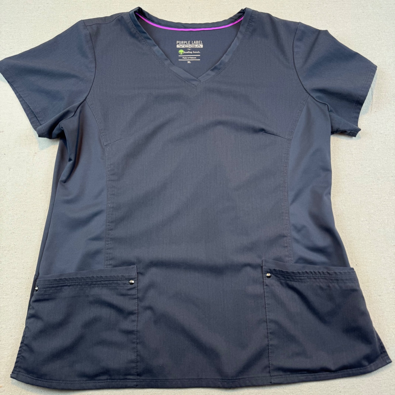 Healing Hands Purple Label Yoga Juliet Scrub Top Xl Charcoal Grey V-Neck 2245